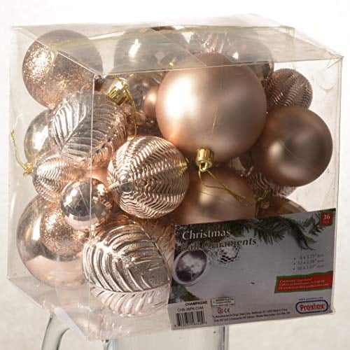 Prextex Rose Gold Christmas Ball Ornaments for Christmas Decorations 36 Pieces Xmas Tree Shatterproof Ornaments with Hanging Loop for Holiday and Party Decoration Combo of 6 Styles in 3 Sizes 